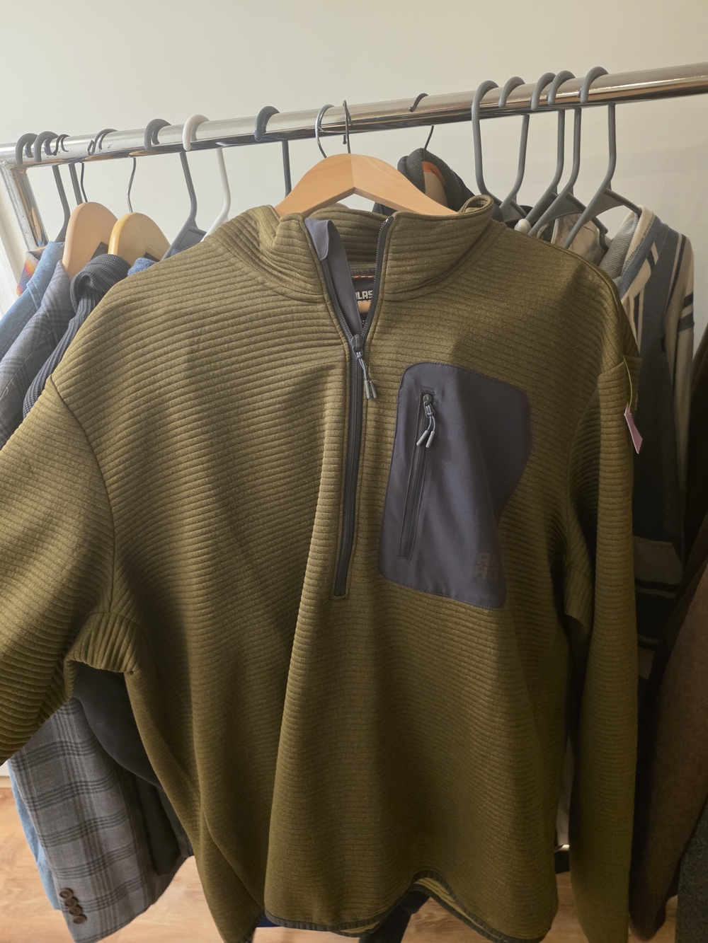 Duluth Trading Co Olive Green Half-Zip Sweater with Chest Pocket